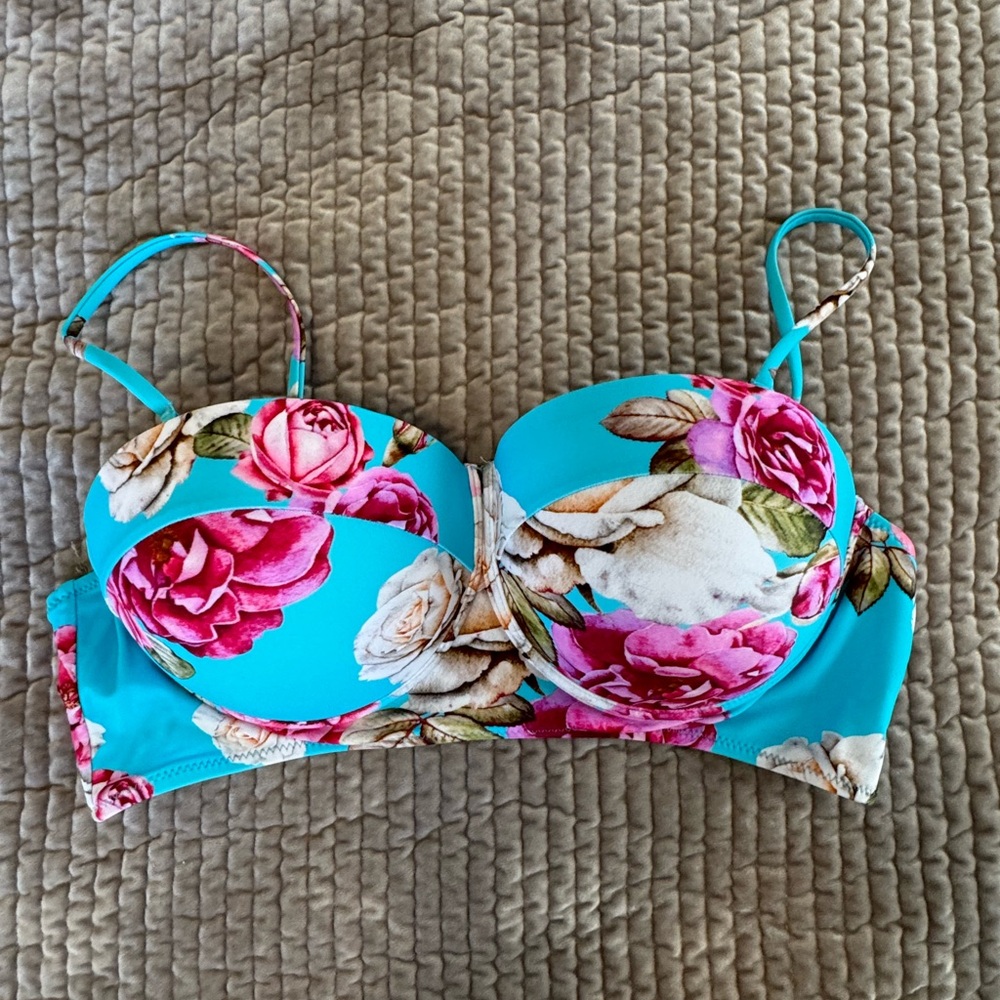 Amazon Floral Women's Swim Top - Blue and Pink